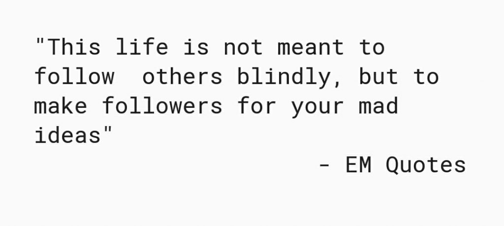 This life is not meant to follow others blindly, but to make followers for your mad ideas.